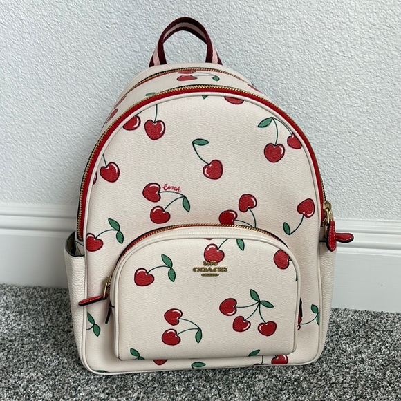Coach Cream Cherry Print Backpack - Picture 1 of 8